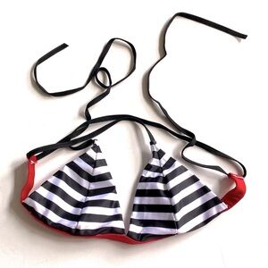 Ekouaer Striped triangle top String bikini Top ONLY, Size M